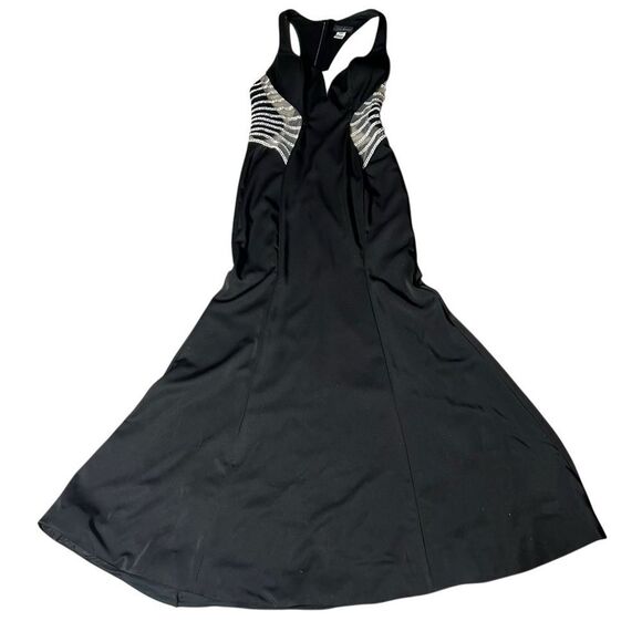 La Femme Sleeveless Mesh Cut Out Bling Formal Full Length Black Evening Dress 8 - Picture 15 of 16